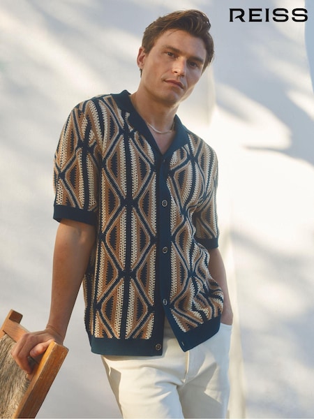 Reiss Emerald Conda Ché Diamond Crochet Cuban Collar Shirt (E16827) | €287