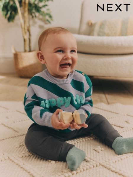 Green Stripe Baby Knitted Top and Leggings Set (0mths-2yrs) (E16833) | €14 - €16