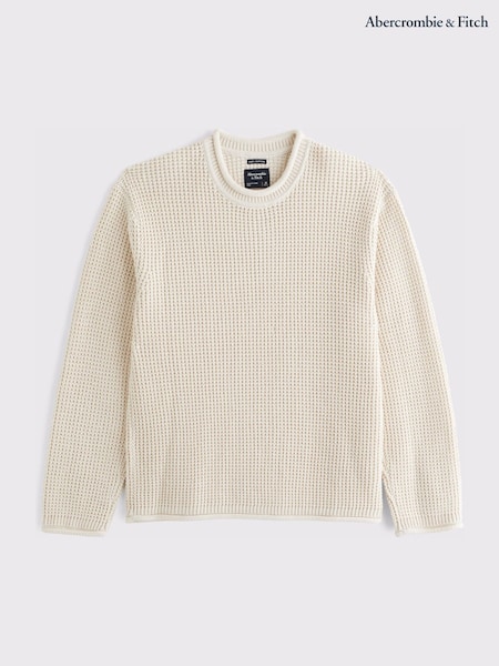 Cream - Regular Abercrombie & Fitch Cable Knit Cotton Roll Neck Jumper