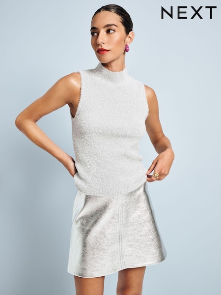 Silver Sparkle Tinsel Sleeveless Knitted Tank Vest Top (E16894) | €13