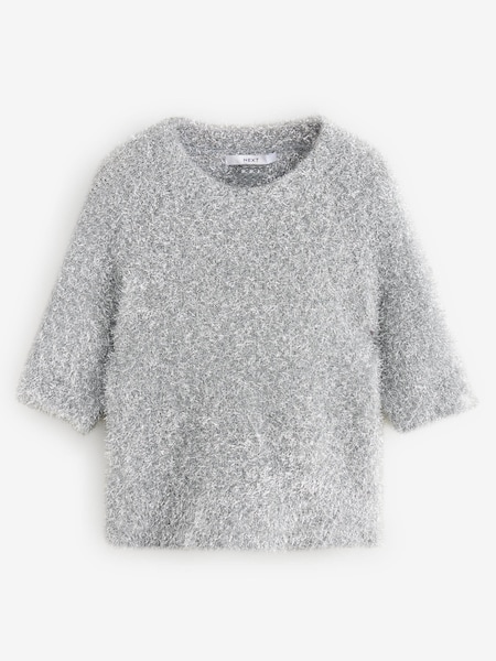 Silver Sparkle Tinsel Short Sleeve Knitted T-Shirt Jumper (E16915) | €21