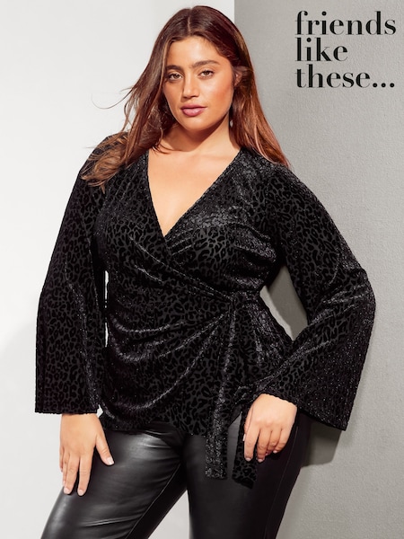 Черный - Friends Like These Curve Velvet Wrap Top (E17096) | €24