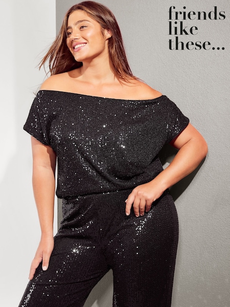Friends Like These Curve Sequin Bardot Top (E17099) | 188 LEI