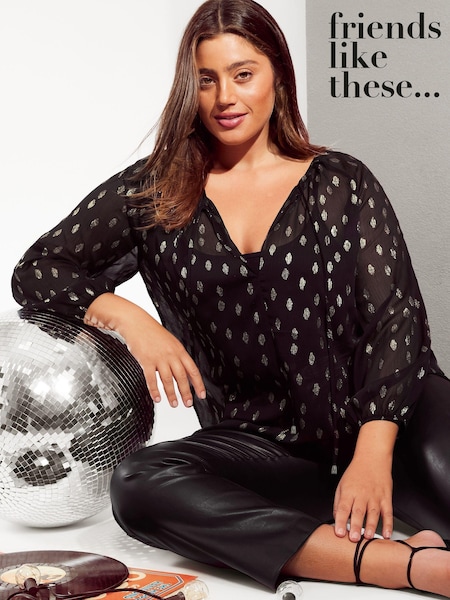Curves Like These Black Curve Chiffon Tie Neck Blouse (E17100) | 94 QAR
