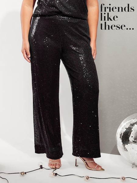 Friends Like These Black Curve Sequin Wide Leg Trousers (E17111) | €15.50