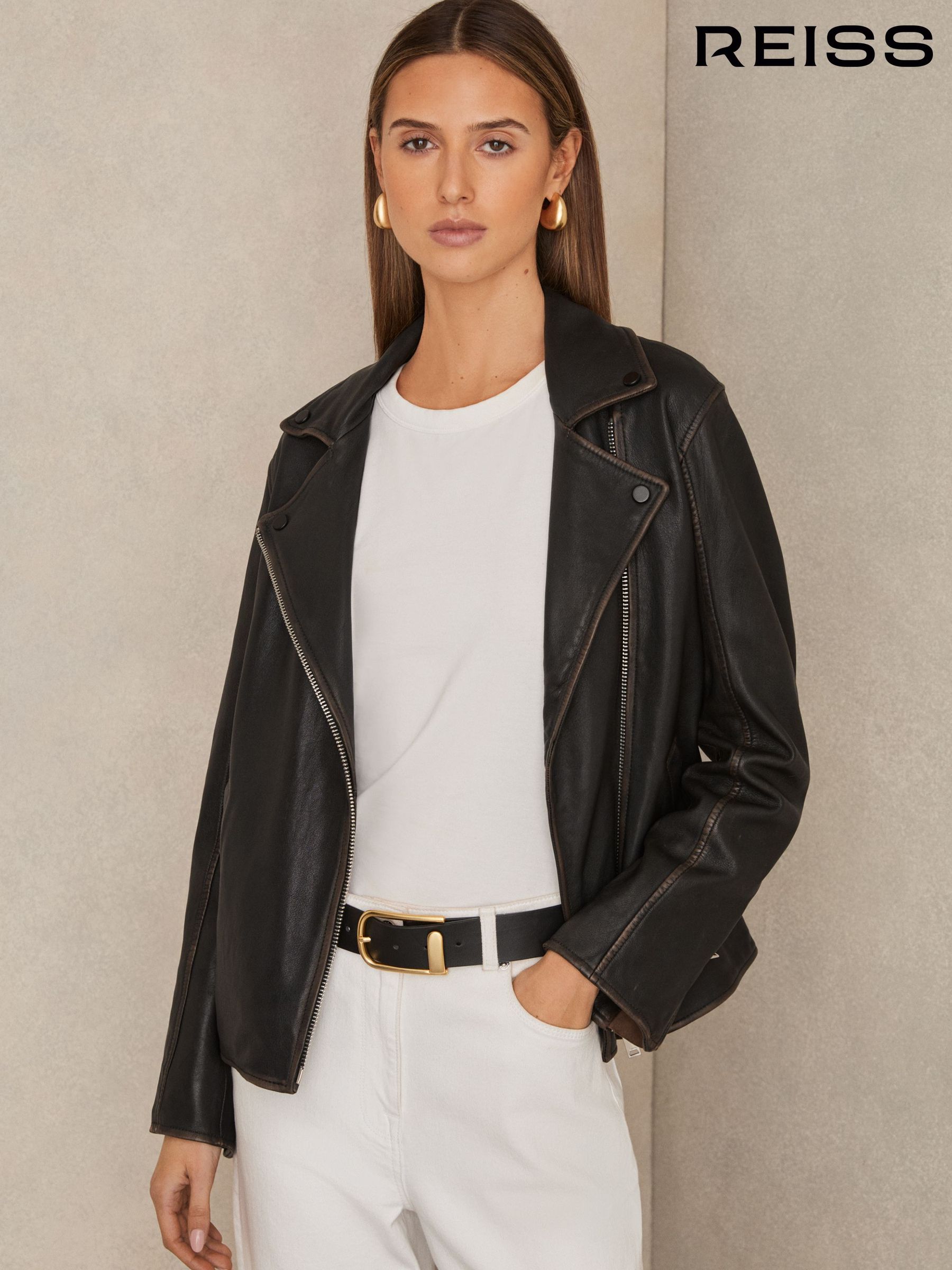 Reiss oxblood leather jacket on sale