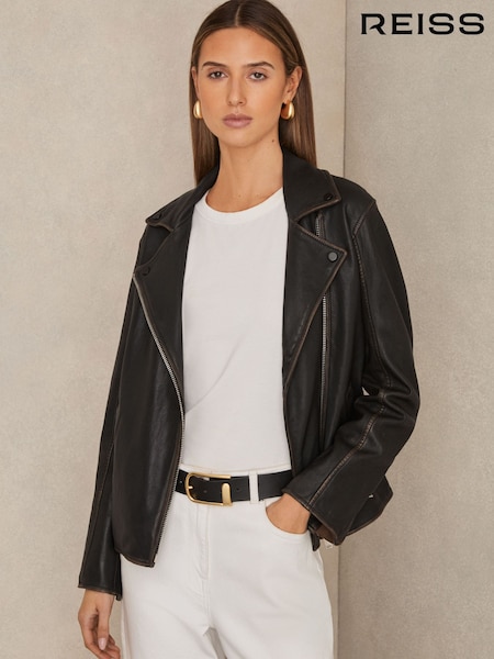 Reiss Beau Relaxed Leather Biker Jacket (E17122) | €627