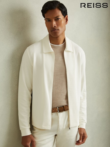 Reiss Off White Hudson Textured Zip-Through Overshirt (E17127) | €149