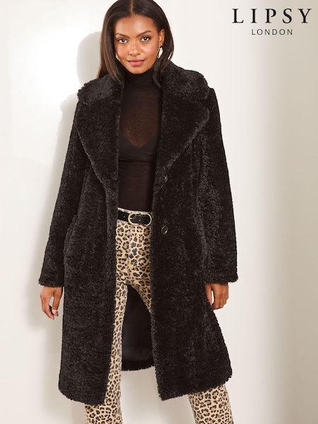 Lipsy Black Teddy Faux Fur Coat (E17170) | €49