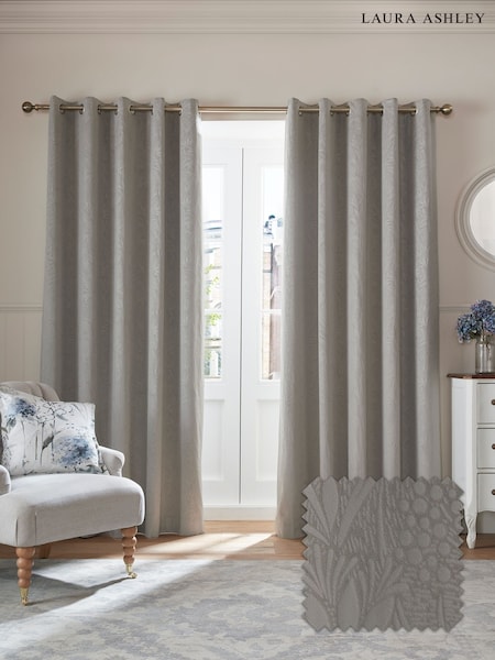 Laura Ashley Grey Barley Embossed Eyelet Curtains (E17175) | 520 QAR - 990 QAR