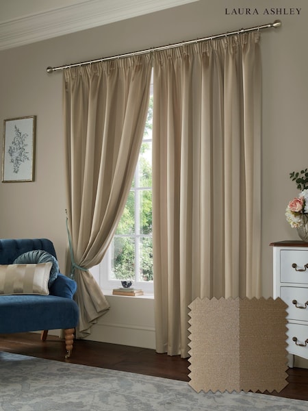 Laura Ashley Truffle Natural Lille Stripe Headertape Curtains (E17200) | €172 - €265