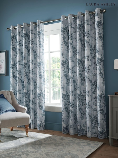 Laura Ashley Smoke Blue Millhayes Blackout Eyelet Curtains (E17217) | €108 - €204