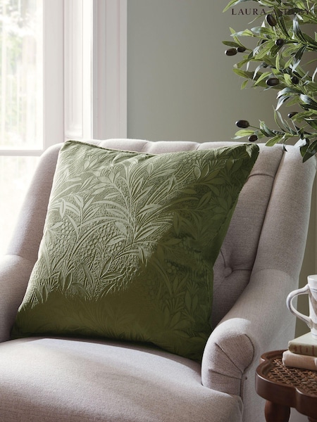Laura Ashley Olive Green Barley Embossed Cushion (E17218) | €50