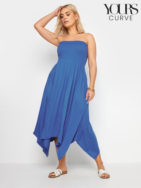 Yours Curve Blue Shirred Midi Dress (E17229) | €42