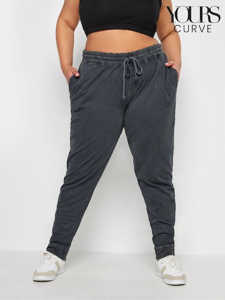 Harmaa - Yours Curve 100% Cotton Acid Wash Verryttelyhousut (E17234) | €43