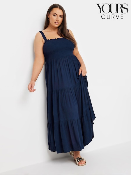 Yours Curve Blue Shirred Strappy Tiered Maxi Dress (E17237) | 2,043 UAH