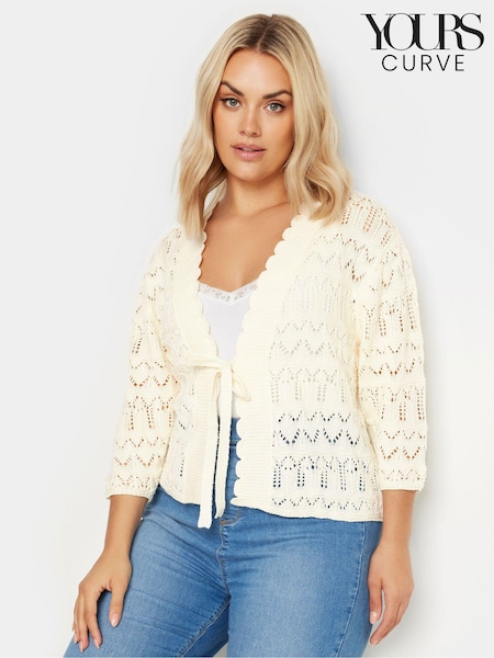 Yours Curve White Crochet Tie Front Shrug (E17238) | €36