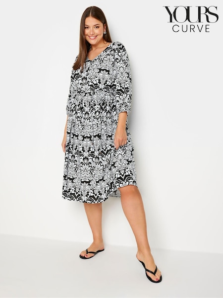 Yours Curve Black/White V-Neck Midaxi Dress (E17239) | €43