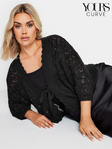 Yours Curve Black Crochet Tie Front Shrug (E17245) | €42