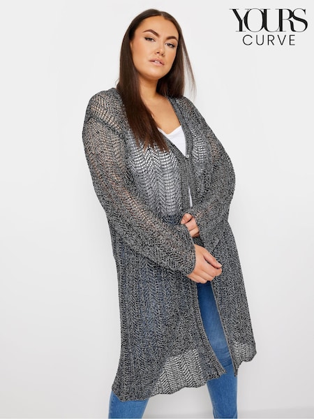črna - Yours Curve Midi Pointelle Cardigan (E17247) | € 45