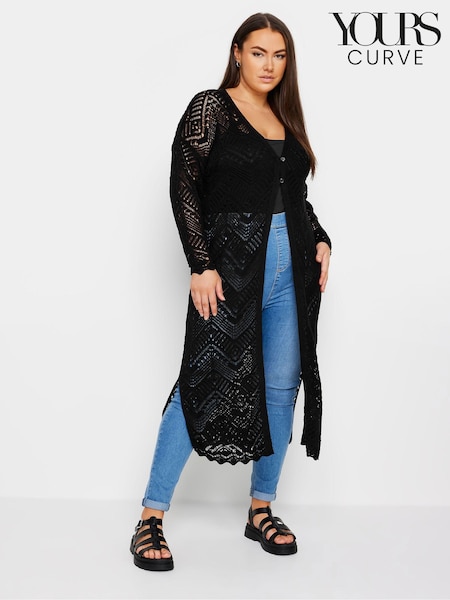 Yours Curve Black Maxi Crochet Cardigan (E17248) | €43