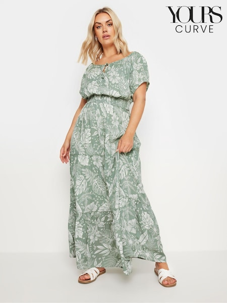 Yours Curve Green Boho Bardot Maxi Dress (E17250) | €56