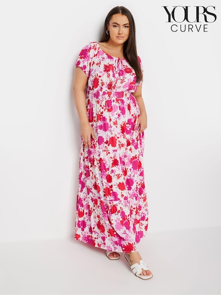 Yours Curve Pink Boho Bardot Maxi Dress (E17253) | €56