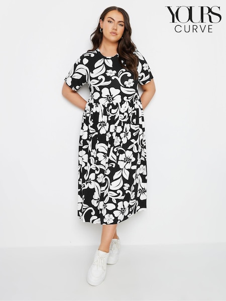 Yours Curve Black Throw On Smock Dress (E17259) | ₪171