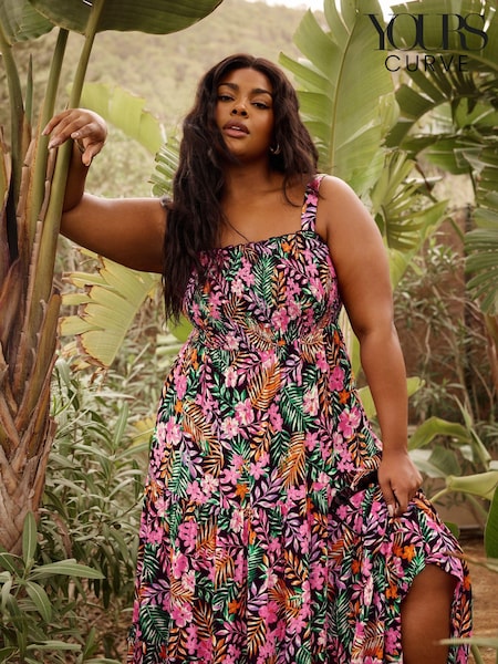 Yours Curve Black Shirred Strappy Tiered Maxi Dress (E17262) | 2,043 UAH