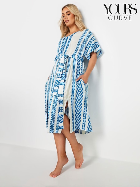 Yours Curve Blue Print Embroidered Maxi Dress (E17274) | €50
