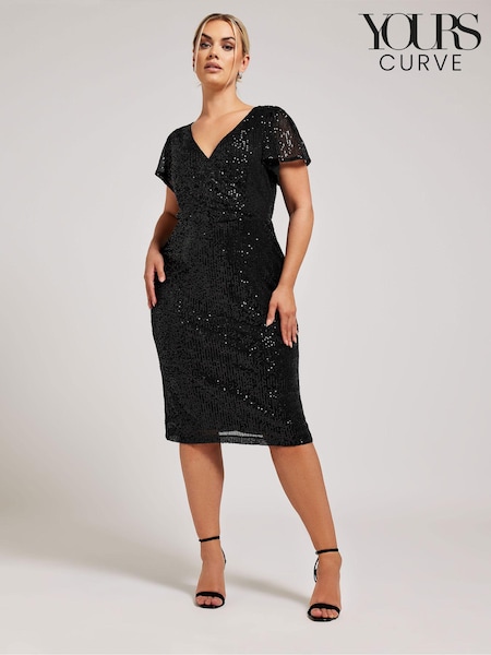 Yours Curve Black Sequin Wrap Shift Dress (E17278) | €41.50