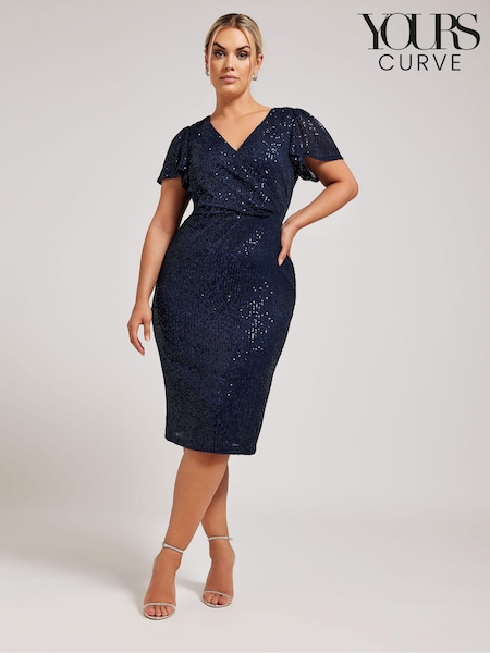 Yours Curve Blue Sequin Wrap Shift Dress (E17279) | €41.50