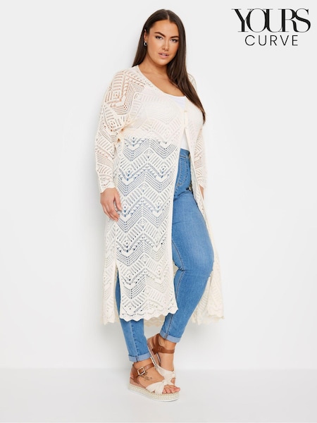 Yours Curve White Maxi Crochet Cardigan (E17283) | €43