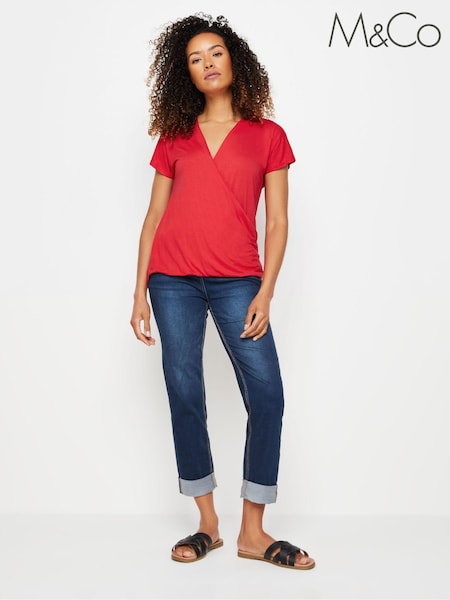 M&Co Red Wrap Front Short Sleeve Top (E17293) | €33