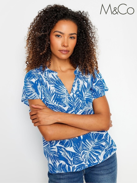 M&Co Blue Leaf Print Short Sleeve Top (E17295) | R$ 265