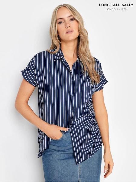Long Tall Sally Blue Stripe Grown On Sleeve Shirt (E17299) | 1,742 UAH