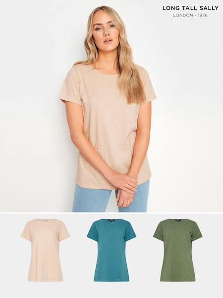 Long Tall Sally Green 100% Cotton Basic V-Neck T-Shirts 3 Pack (E17307) | $58