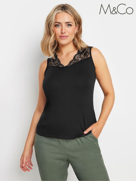 M&Co Black Sleeveless Lace Insert Top (E17321) | ₪126