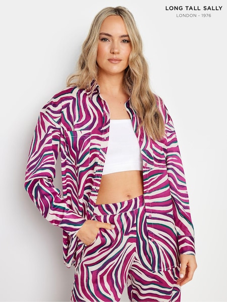 Long Tall Sally Purple Zebra Satin Shirt (E17330) | ₪156