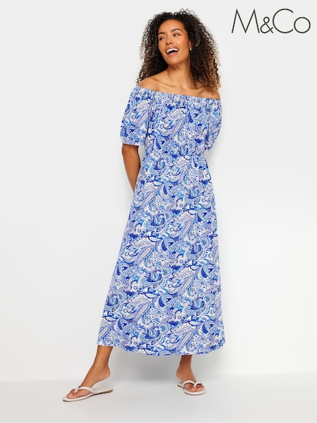 M&Co Blue Paisley Printed Bardot Dress (E17342) | R$ 385