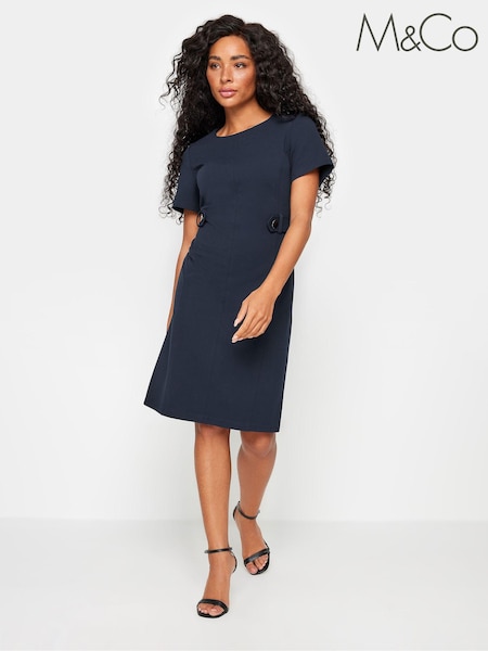 M&Co Blue Petite Button Detail Tailored Shift Dress (E17350) | ₪196