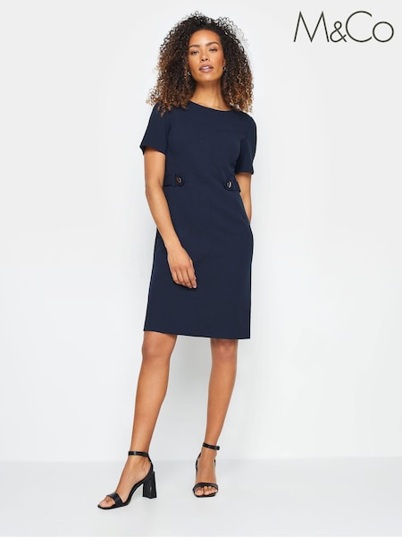 M&Co Blue Button Detail Tailored Shift Dress (E17352) | ₪196