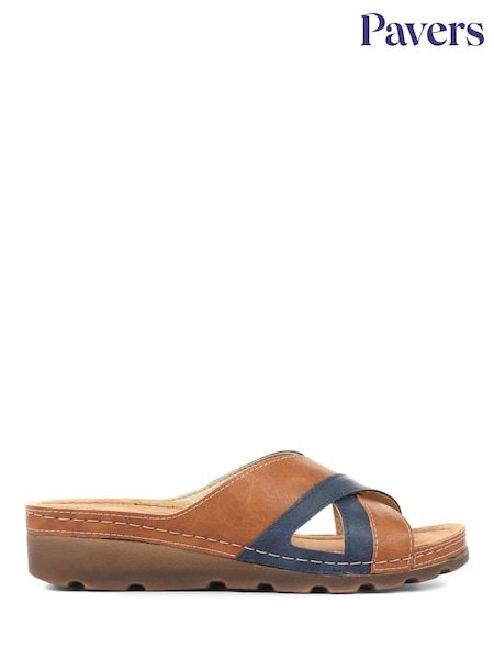 Pavers Tan/Navy Pavers Crossover Mule Sandals (E17411) | €37
