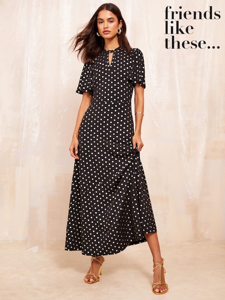 Friends Like These ITY Keyhole Flutter Shortss Sleeve Printed Midi Dress (E17485) | 175 LEI