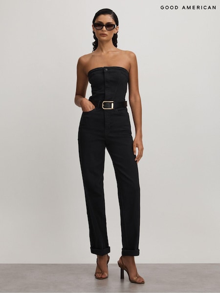 Good American Black Good American Strapless Denim Jumpsuit (E17510) | €125