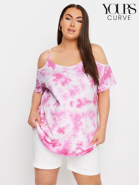 Yours Curve Pink Tie Dye Strappy Cold Shoulder T-Shirt (E17555) | €24