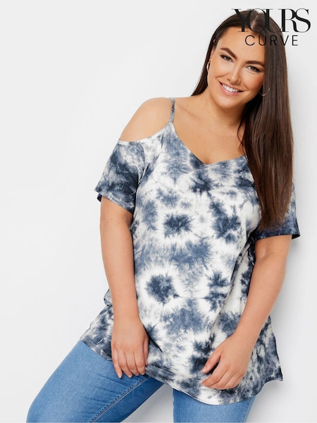 Sininen - Yours Curve Tie Dye Strappy Cold Shoulder T-shirt (E17559) | €30