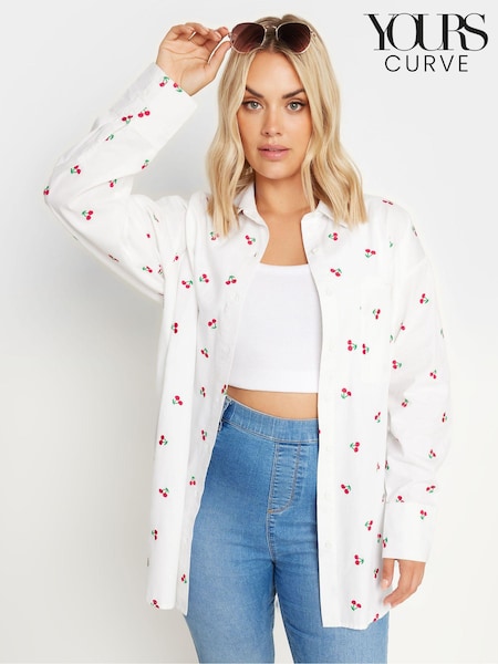 Yours Curve White 100% Cotton Embroidered Daisy Shirt (E17568) | $54