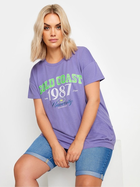 Violet - Tricou cu slogan Yours Curve "Cali Palm Springs". (E17570) | 142 LEI