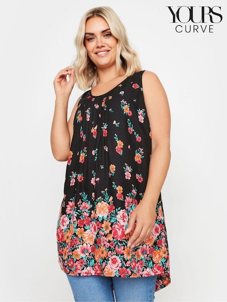 Schwarz - Yours Curve Floral Dipped Hem Pleated Vest (E17577) | 45 €